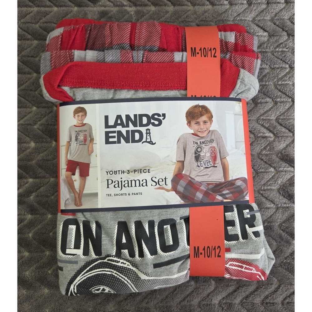 *NEW w/Tag Boys LANDS' END Youth 3-Piece Pajama Set Size Medium 10/12 Video Game